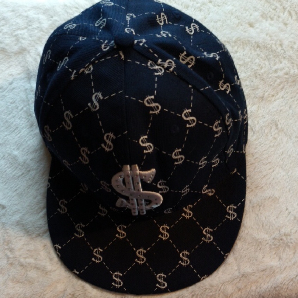 Navy Cap with Dollar Sign Pattern